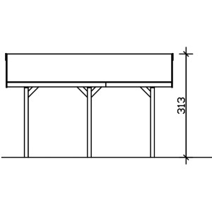 Skizze Satteldach-Carport Wallgau, 380x500cm, Höhe 313cm, zur Illustration der Maße.