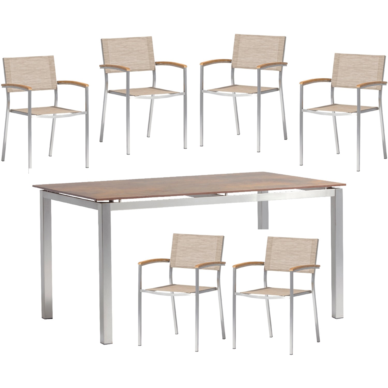 Acamp Set 6x Stapelsessel Skye 1x Tisch Skye 150 cm x 90 cm Edelstahl-Cemen günstig online kaufen