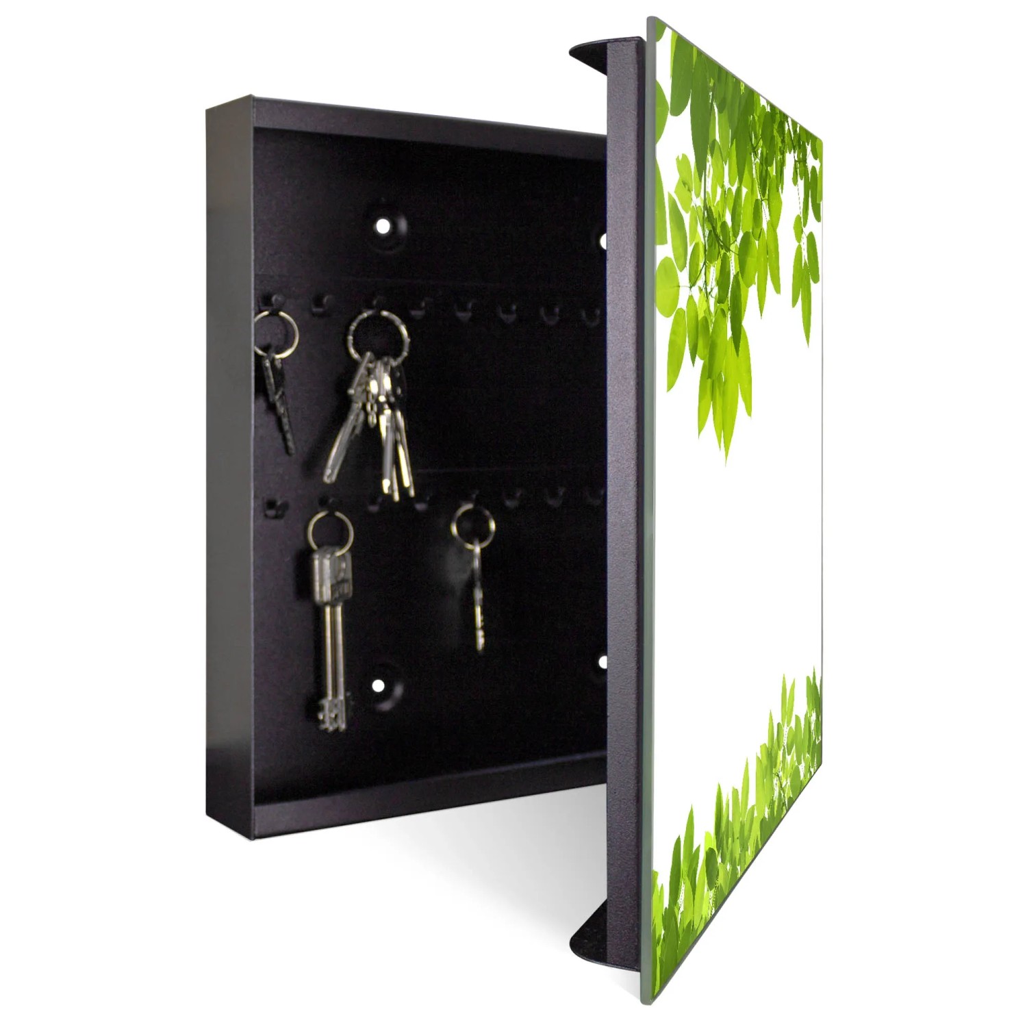Banjado Schlüsselkasten mit Glastür, Blätter-Motiv, 50 Haken, magnetisch und beschreibbar.