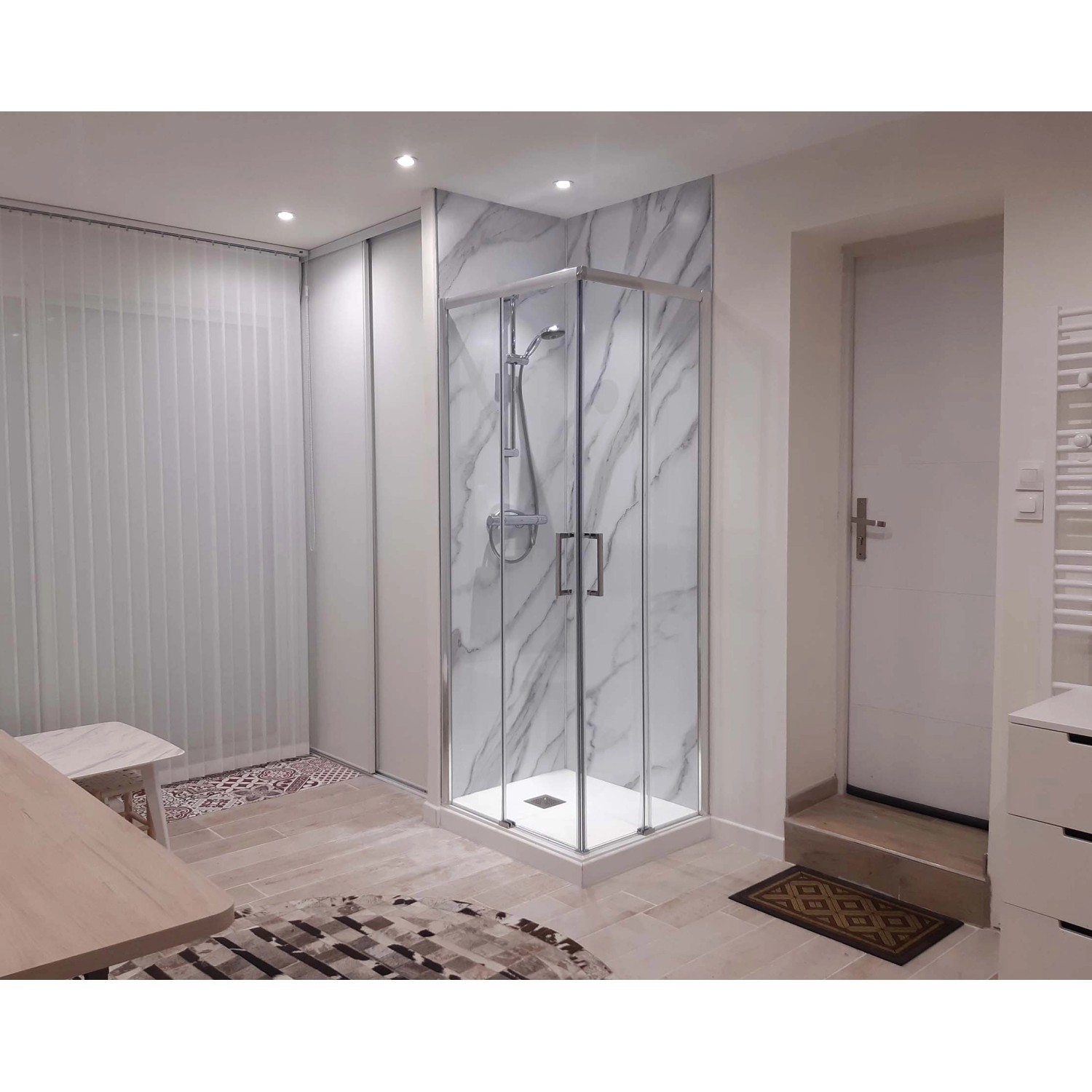 Frascio New Tecnology Duschkabine 90x120, Eckeinstieg, transparentes Glas, Chromrahmen.