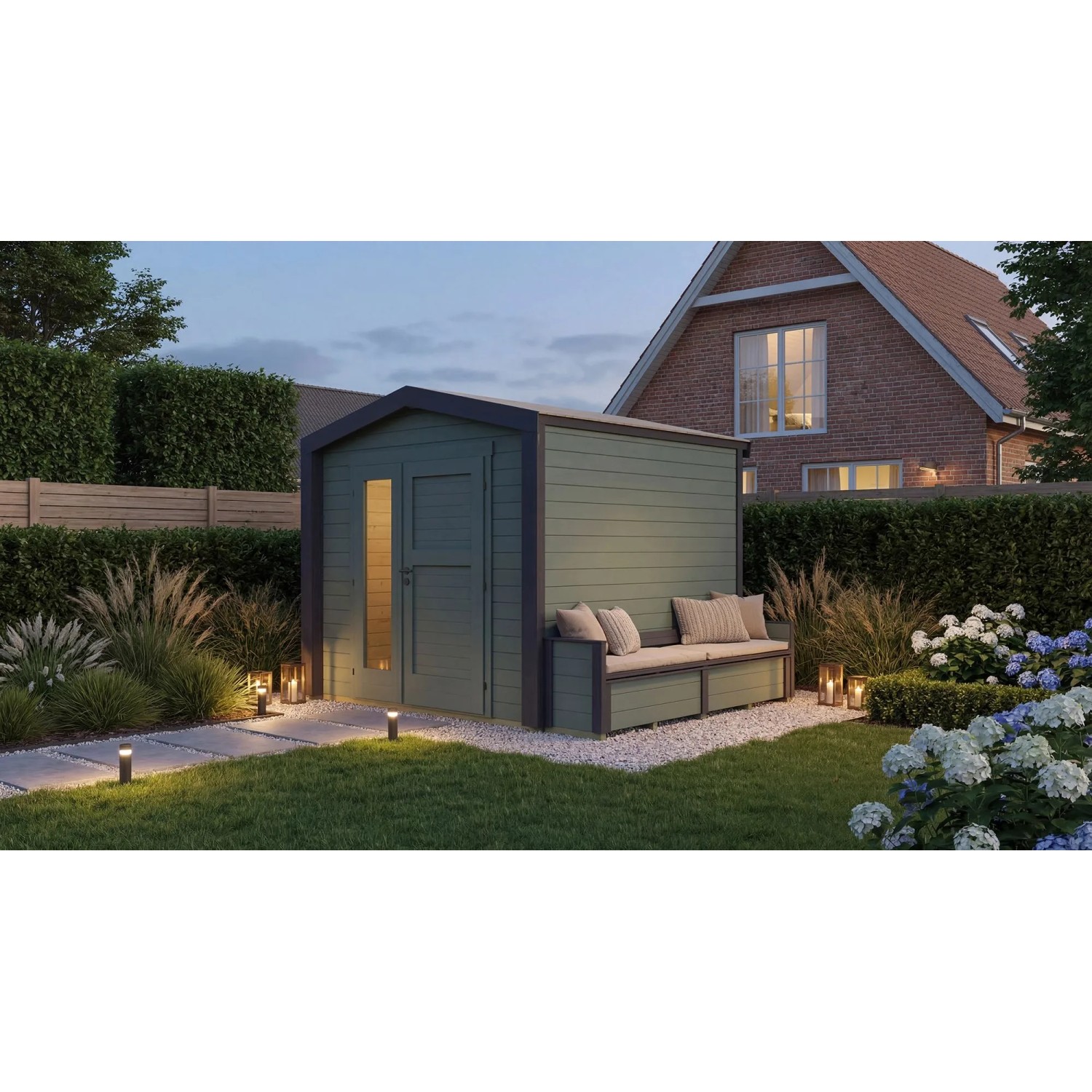 Weka Holz-Gartenhaus Killarney Satteldach Grau-Grün Lasiert 307 cm x 263 cm