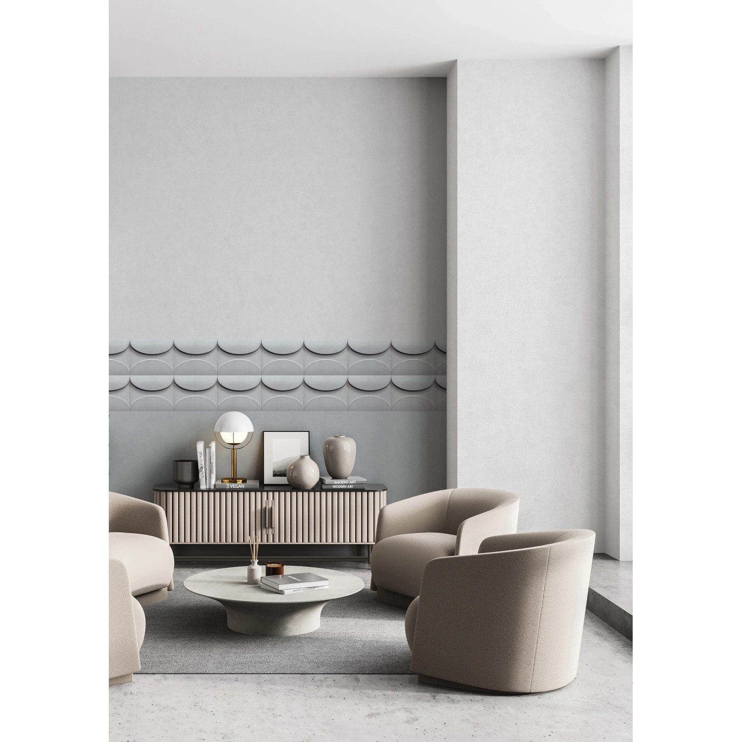 Moderne, graue Marburg Vliestapete mit grafischem Muster im Wohnraum.