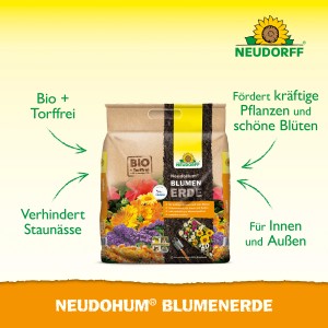 Neudorff NeudoHum Blumenerde, 10 l Sack. Torffreie Kübelpflanzenerde für gesundes Pflanzenwachstum.