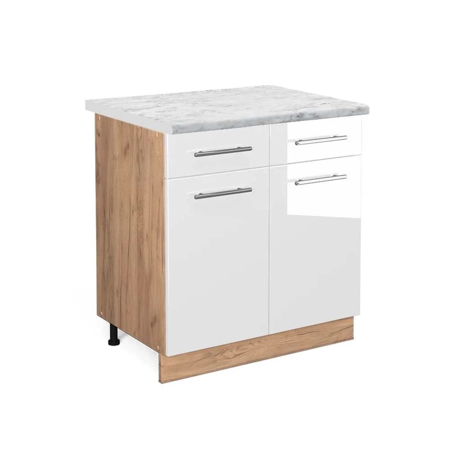 Vicco Küchenunterschrank Fame-Line Weiß Hochglanz Goldkraft Eiche 80 cm AP Marmor