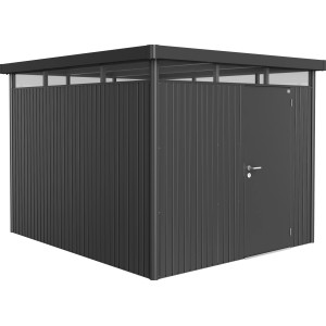 Biohort HighLine Gerätehaus, dunkelgrau-metallic, mit Einzeltür. Metall Gerätehaus für Garten.