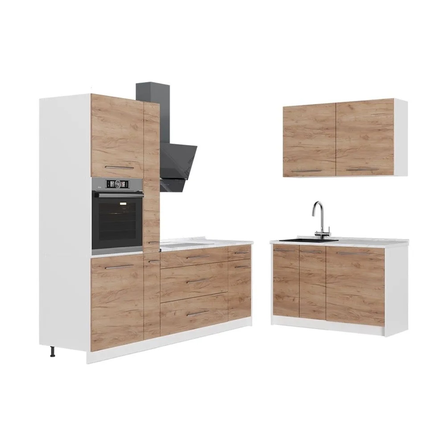 Vicco Küchenzeile Fame-Line Goldkraft Eiche/Weiß 220 x 207 ohne Arbeitsplatte Art Nr 62981