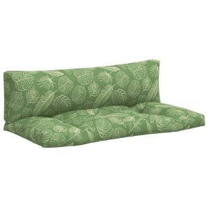 Grünes Palettenkissen-Set mit Blattmuster aus Oxford-Gewebe. Bequeme Sitz- und Rückenkissen für Outdoor-Möbel.