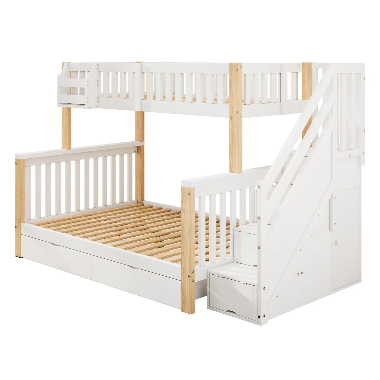 Merax Kinder Etagenbett Doppelbett mit Treppenschrank Schublade Ablageschrank Weiß Natur