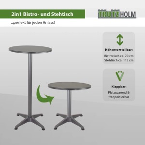 Anthrazitfarbener, höhenverstellbarer TRUTZHOLM Stehtisch 2in1, als Bistro- oder Stehtisch nutzbar.