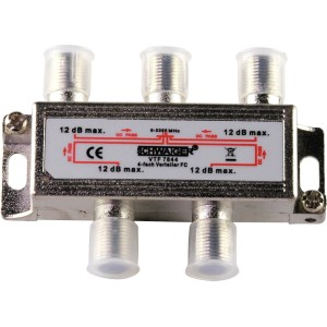 Schwaiger 4-fach Verteiler (12 dB) für Antennen-, Kabel- und Satellitenanlagen.