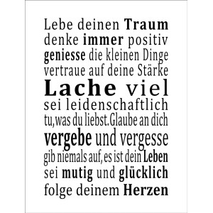 Pro Art Dekopanel mit Lebensweisheiten, 30x30 cm. Wandbild mit inspirierenden Sprüchen in schwarzer Schrift.