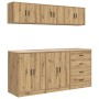 vidaXL Garagenschränke, 6 Stk., Artisan-Eiche, Holzwerkstoff. Werkzeugschränke mit Schubladen und Türen.