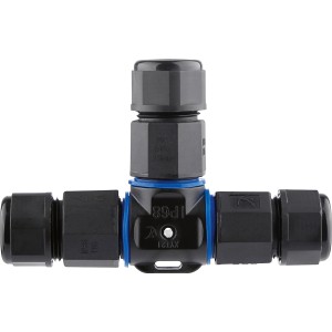 Wasserdichter T-Stecker IP68 für Kabel 3 x 0,75-1,5 mm² in Schwarz.