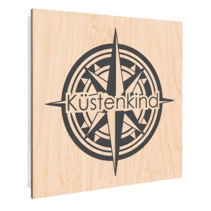 Banjado Schlüsselbox aus Holz, 30x30cm, Motiv Küstenkind Kompass, 50 Haken, weiß.