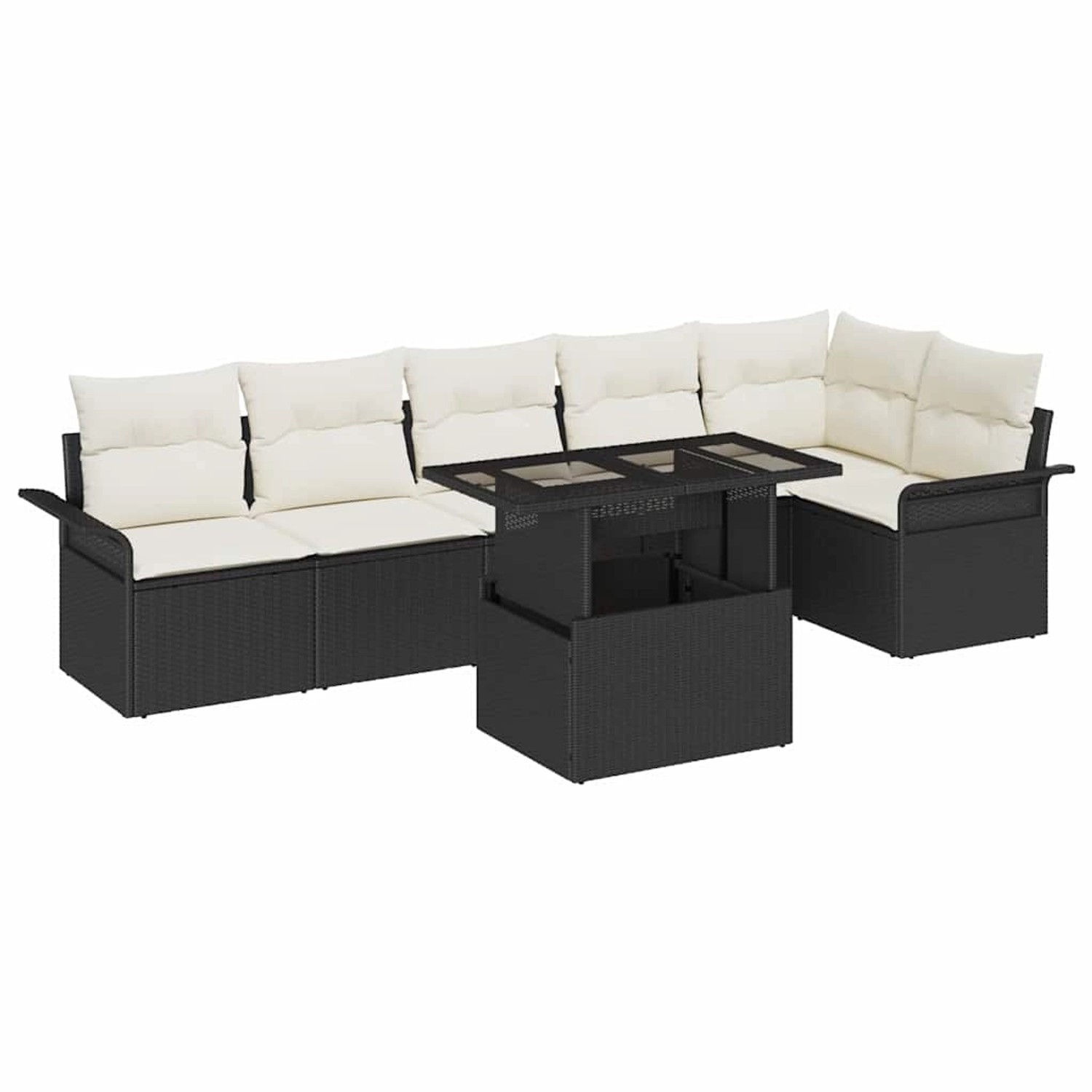 vidaXL Garten-Sofa-Set mit Kissen 7-Tlg Schwarz Poly Rattan 3357030 günstig online kaufen