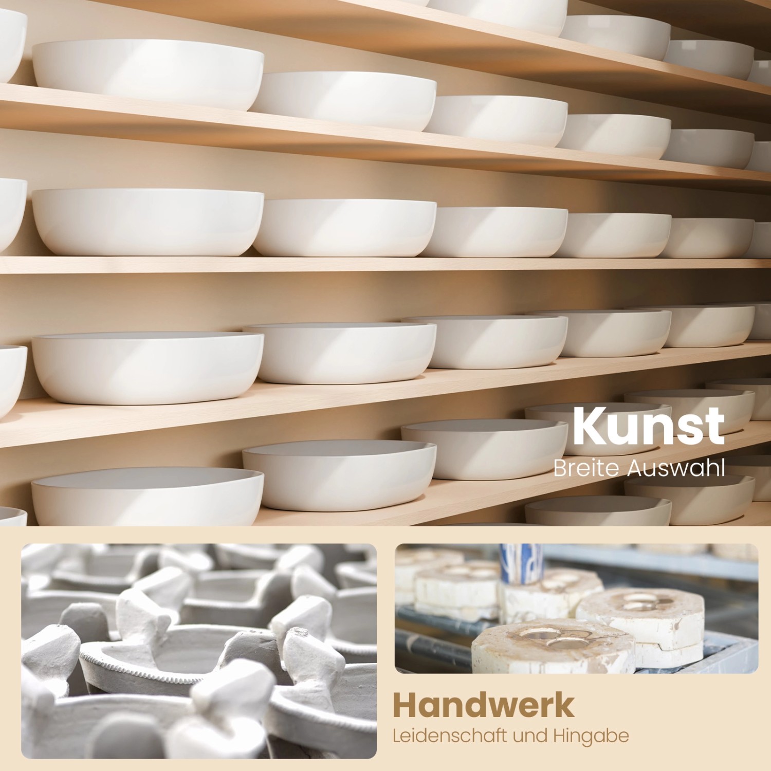 Emke Aufsatzwaschbecken, mattschwarz, abgerundetes Rechteck, Keramik, auf Regalen.