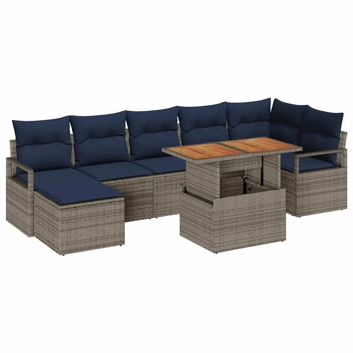 vidaXL Garten Essgruppe mit Kissen 8-Tlg Grau und Marineblau 3349744