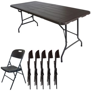 TRUTZHOLM Bierzeltgarnitur, 1 Tisch (180x75cm) und 6 Stühle in Holzoptik Grau, klappbar.