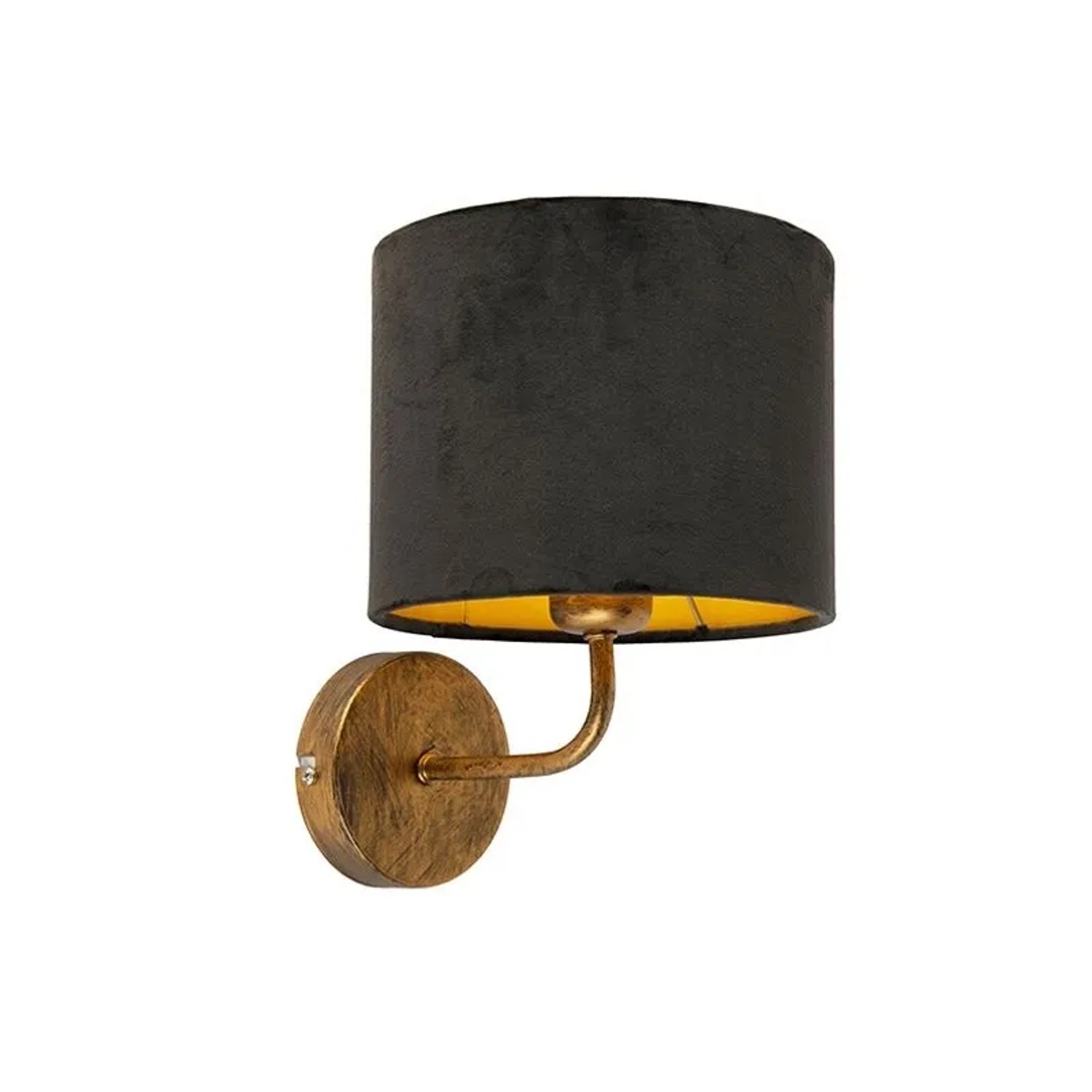 QAZQA Vintage Wandlampe Gold mit Schwarzem Veloursschirm Matt