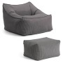 Anthrazitfarbener Cord Sitzsack Sessel mit Hocker, ideal als bequemer Lesesessel.