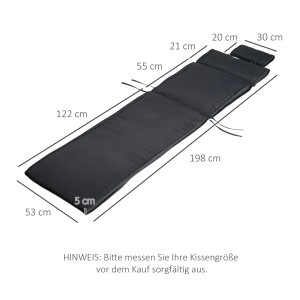 Outsunny Sitzkissen, grau, 198x53x5cm, mit Kopfkissen. Lounge-Auflage für Gartenliegen.
