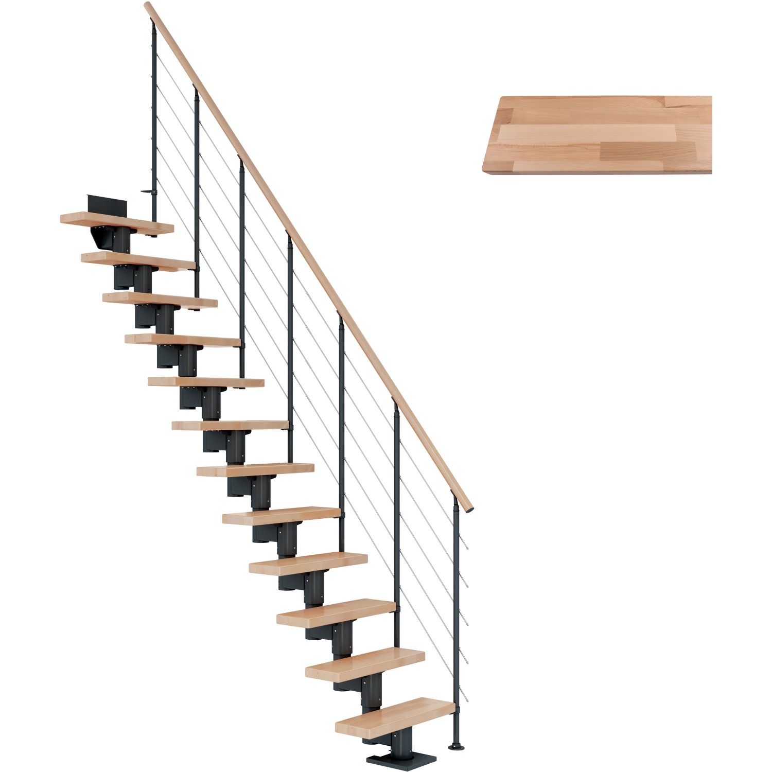Dolle Mittelholmtreppe Dublin Buche Anthrazit GH bis 337 cm Gerade 75 cm FSC®