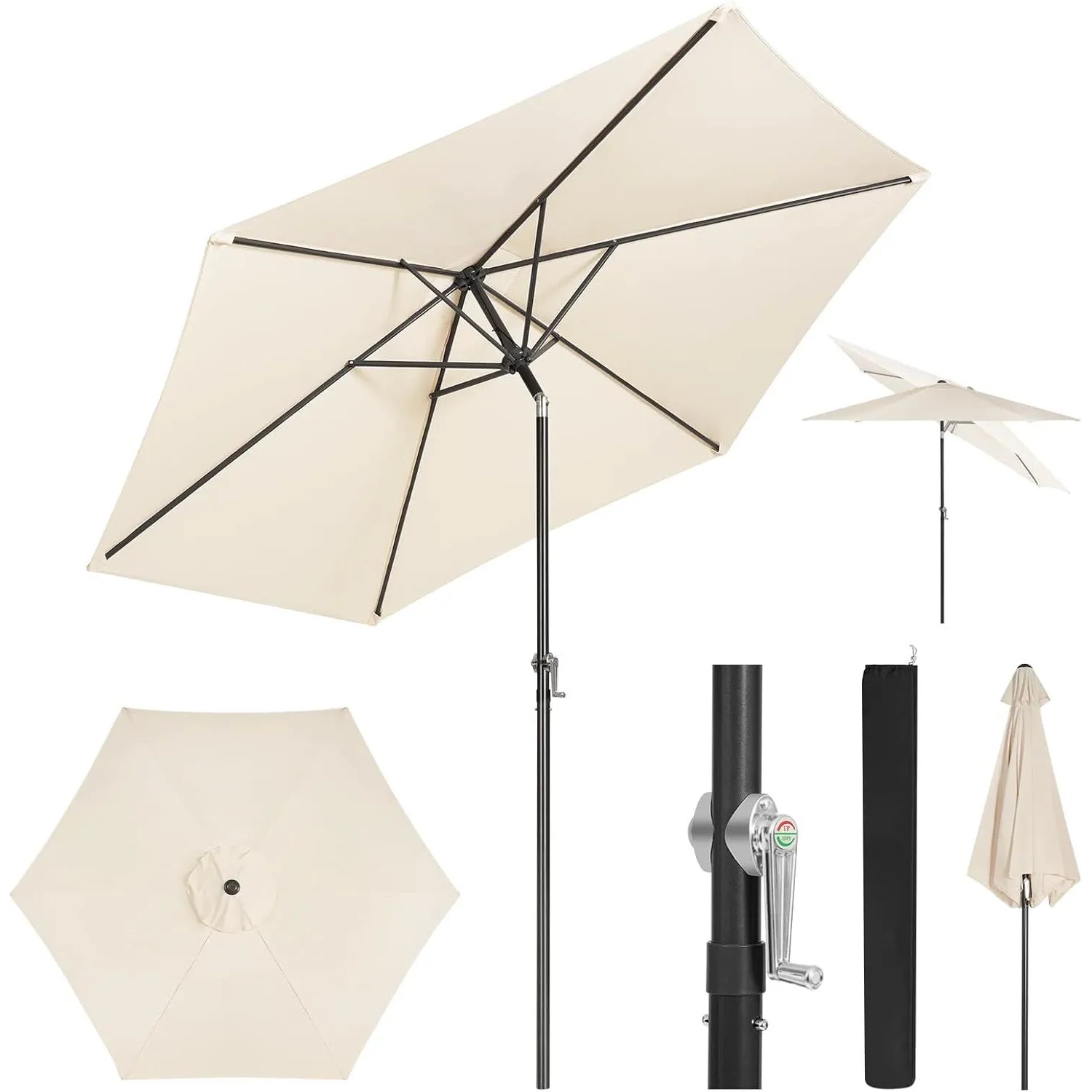 WOLTU Sonnenschirm Strandschirm 45° Knickbar Handkurbel Beige 240 cm