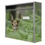 Silberner Banjado Briefkasten mit Reh-Motiv, inkl. Montagematerial und Schlüsseln. Großes Fassungsvermögen.