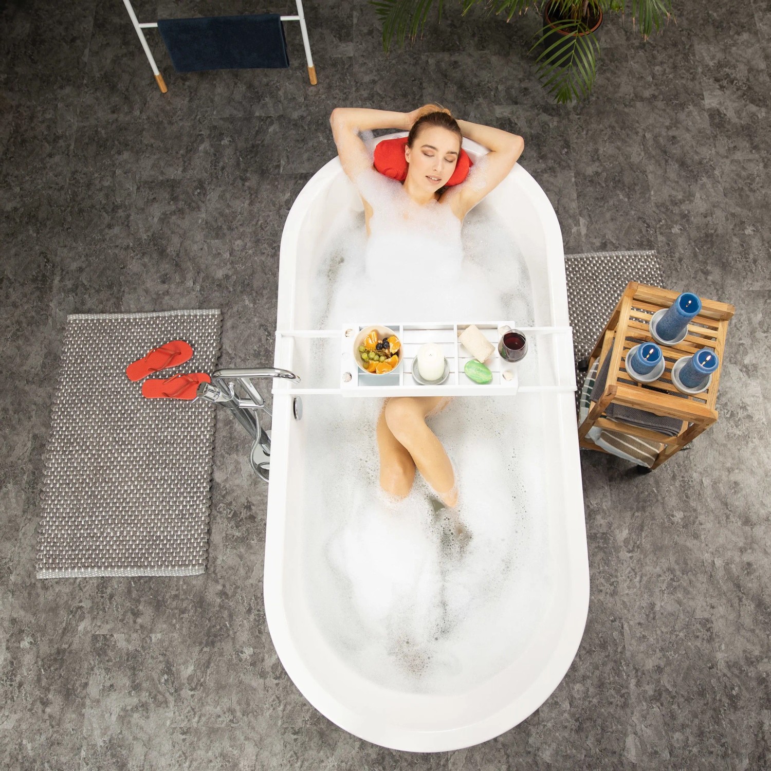 Relaxdays Badewannenablage Bambus Weiß Ausziehbar 7 cm x 67,5 cm x 20,5 cm 1,3 kg_2