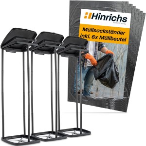 Hinrichs Müllsackständer 3er Set mit Deckel und 6 Müllsäcken, ideal zur Mülltrennung.