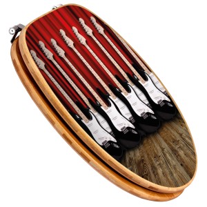 Banjado WC-Sitz aus Bambus mit E-Gitarren Motiv. Toilettendeckel aus Holz mit Universal Scharnieren.