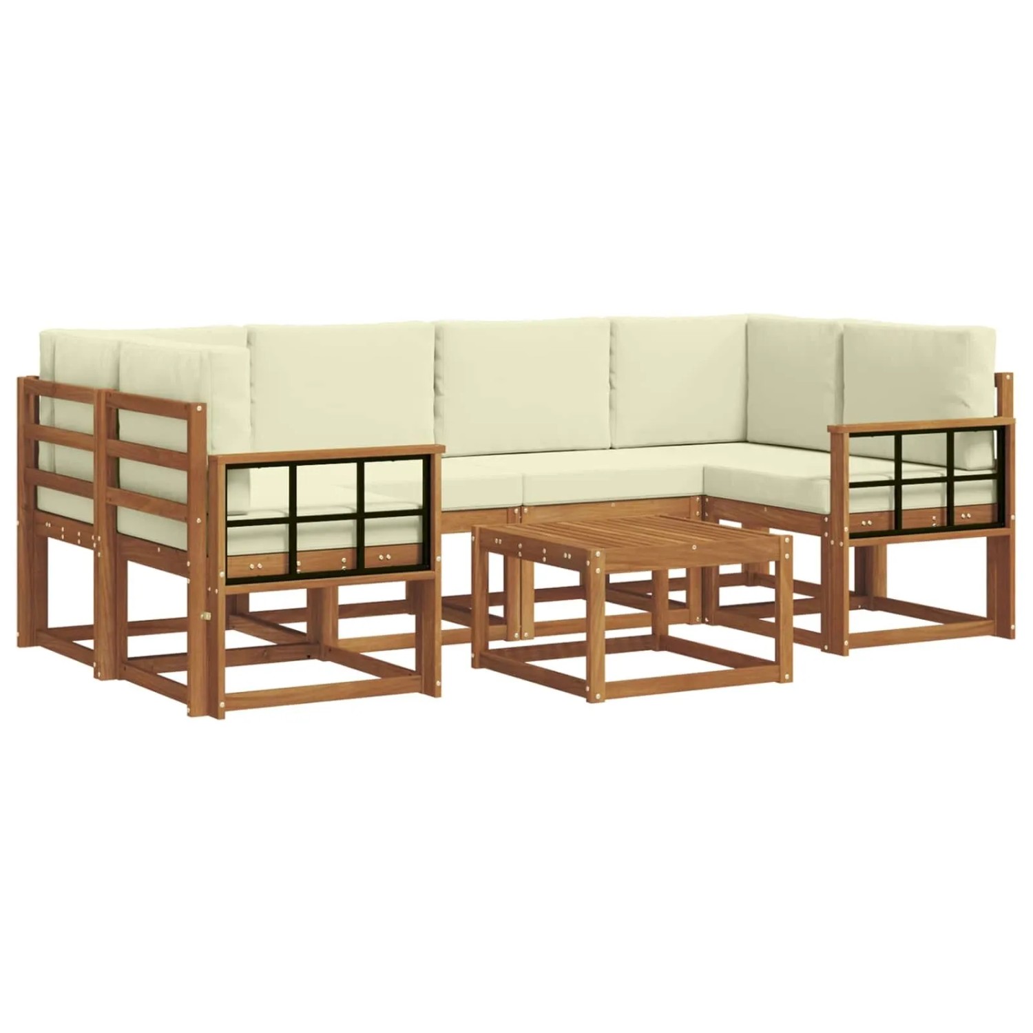 vidaXL Outdoor-Sofagarnitur mit Kissen 7-Tlg Natur und Creme 3366088