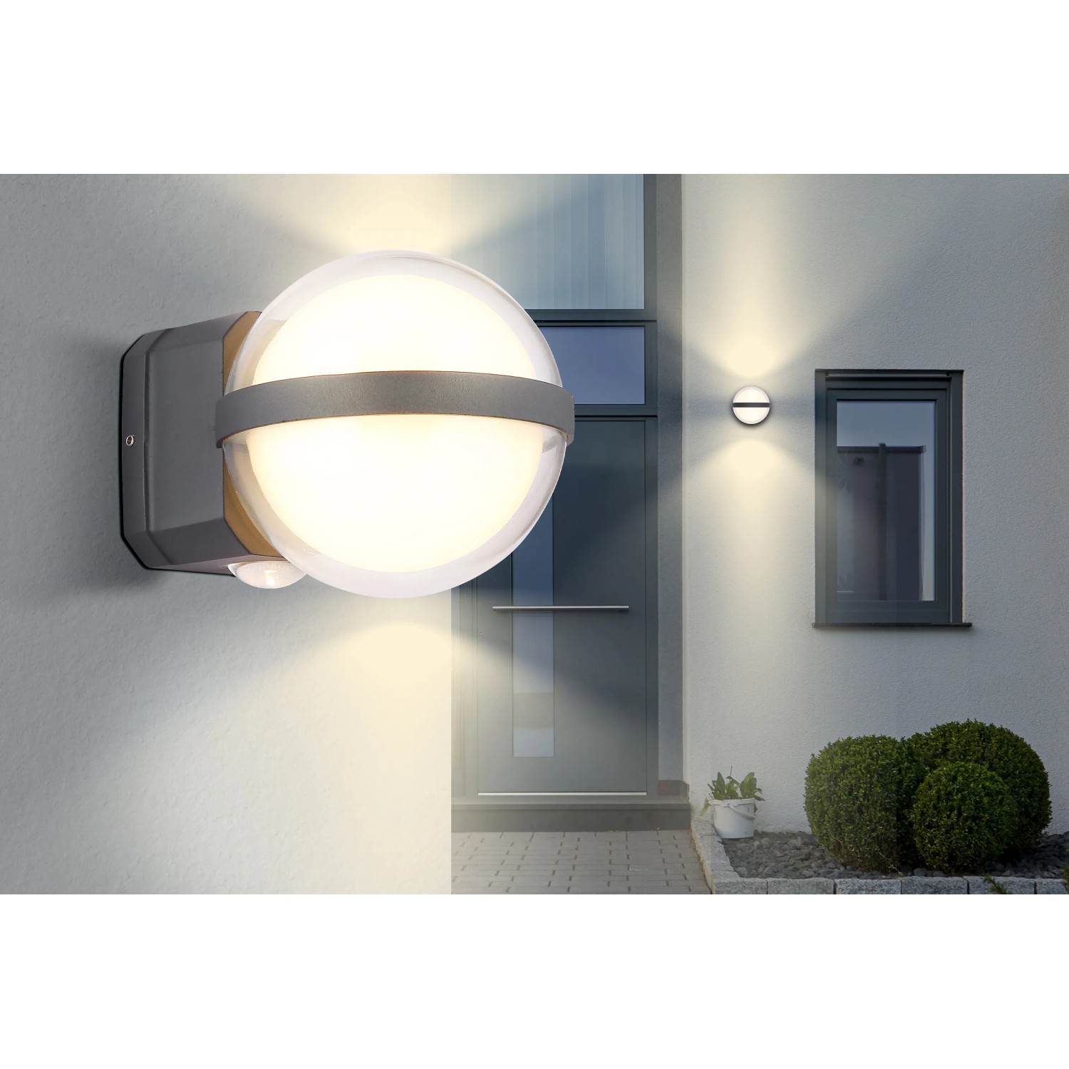 Globo Außenleuchte Illi, anthrazitfarbene Aluminium-Wandleuchte mit Kugeleffekt, Ø 11 cm.