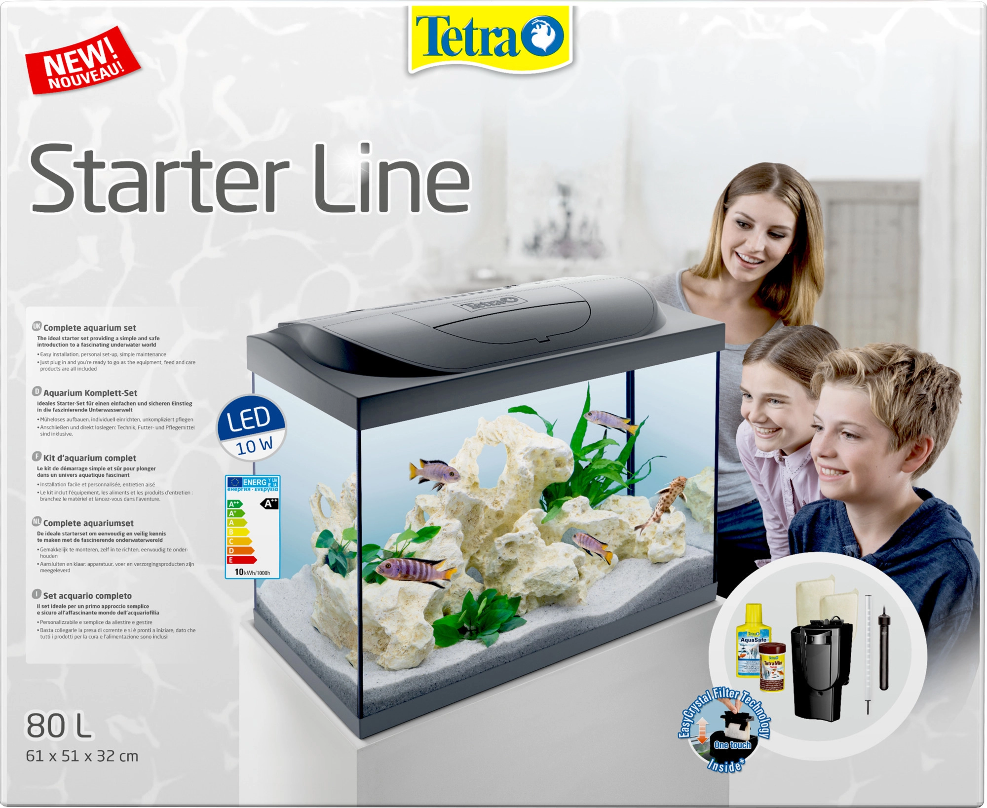 Tetra Acquario in Vetro Starter Line 80 Litri Completo di Luce e Filtro e  Riscaldatore per Pesci Tropicali - Webpet