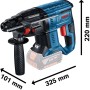 Bosch Professional GBH 18V-21 Akku-Bohrhammer mit Maßen 220x101x325 mm, Teil des Combi-Kits.