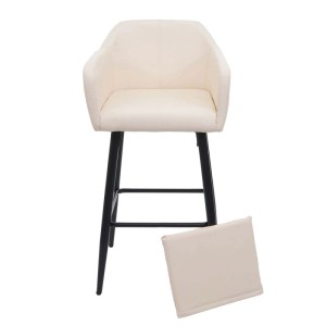 PROREGAL Barhocker creme-beige Kunstleder, schwarzes Metallgestell, 74cm Sitzhöhe, mit Lehne und Rückenkissen.