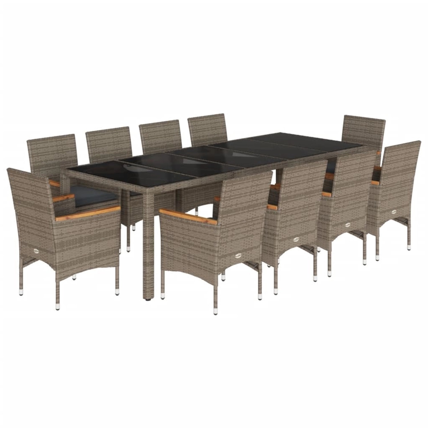 vidaXL 11-Tlg Garten-Essgruppe mit Kissen Grau Poly Rattan Glas 3278736 günstig online kaufen