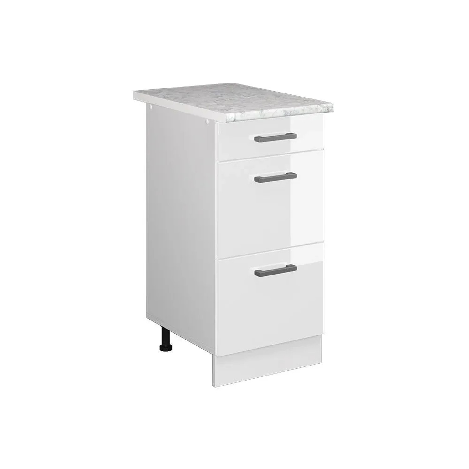 Vicco Küchenunterschrank R-Line Weiß Hochglanz Weiß 40 cm mit Schubladen AP Marmor
