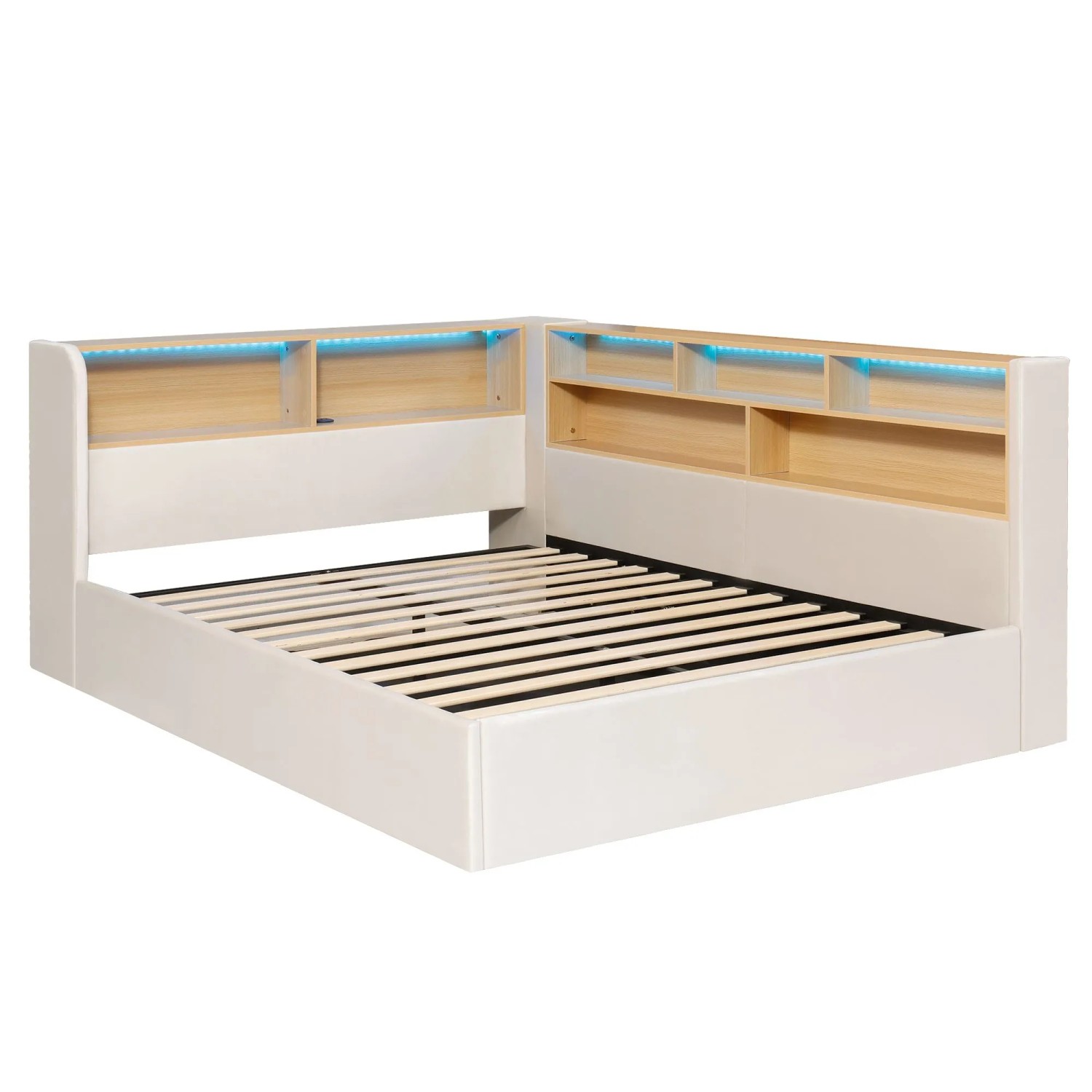 Merax Daybett 140 x 190 cm mit Stauraum LED USB Rückenlehne Samt Beige