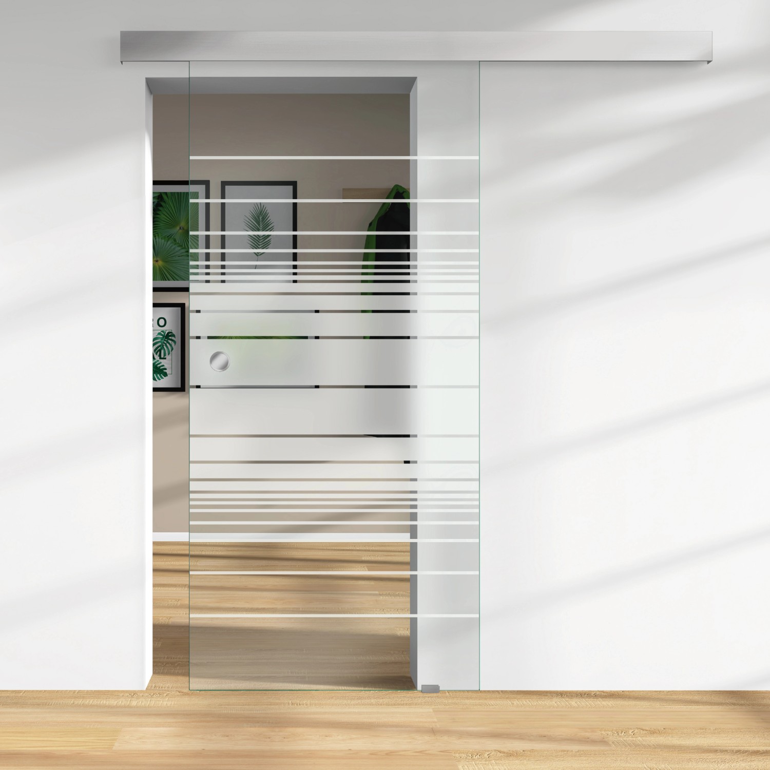 Glasschiebetür ESG Floatglas Dekor Siebdruck 36/83 DIN LI/RE 2060 x 940 x 8 mm