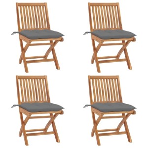 vidaXL Klappbare Gartenstühle mit Kissen 4 Stk Massivholz Teak 3072823