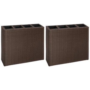 furnicato Garten-Hochbeet Set, 2 braune Poly Rattan Pflanzkästen mit je 4 Töpfen.