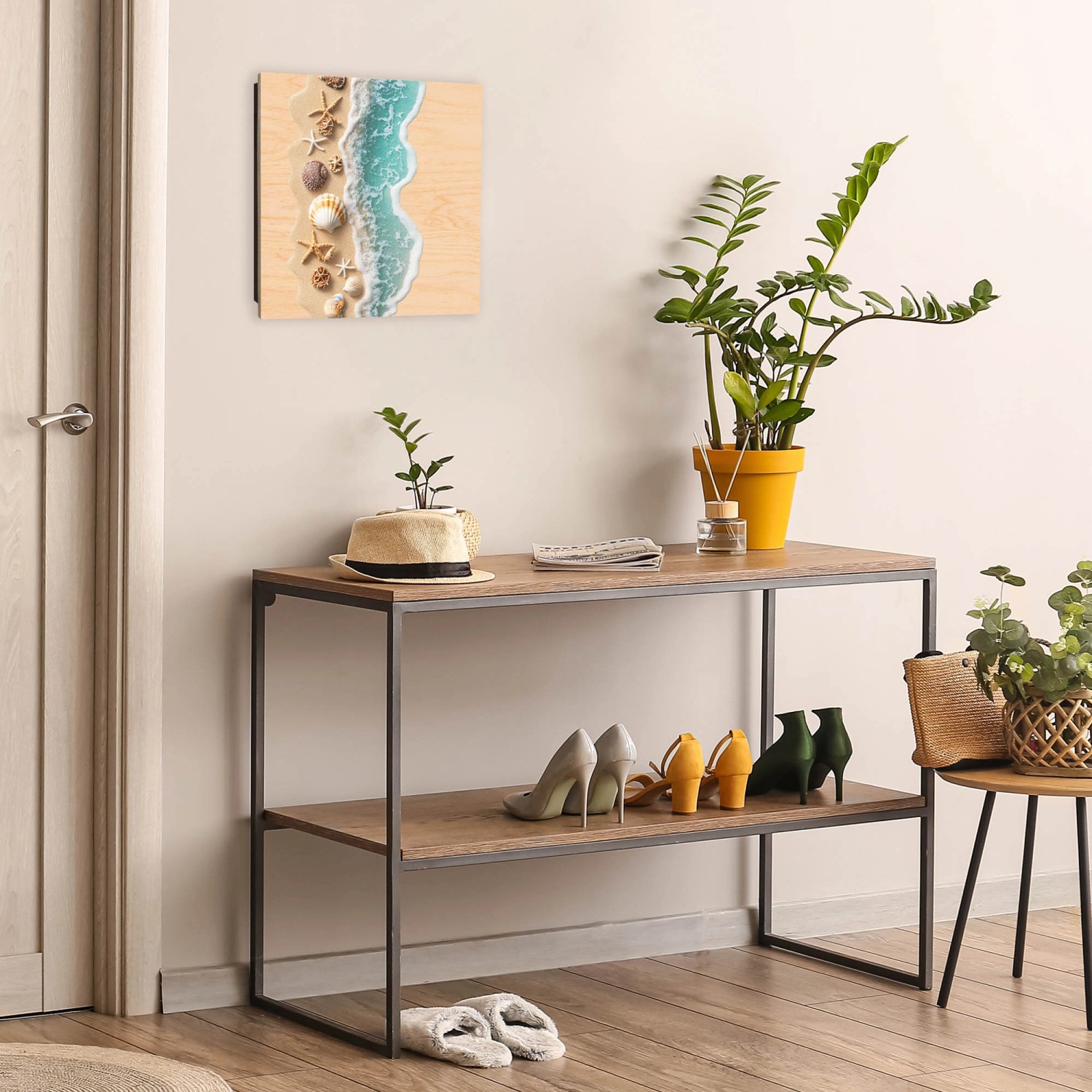 Banjado Schlüsselkasten Holz Strandparadies, 30x30cm, mit 50 Haken. Dekorative Schlüsselbox für die Wand.