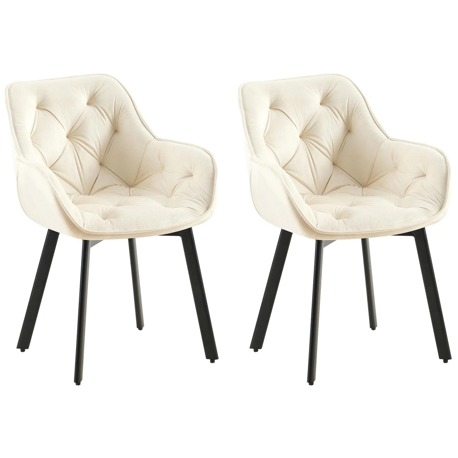 DELUKE 2er Set Esszimmerstuhl VOVER Samt Creme 57x62x84cm Essstühle Esszimmerstühle Küchenstühle Wohnzimmerstühle