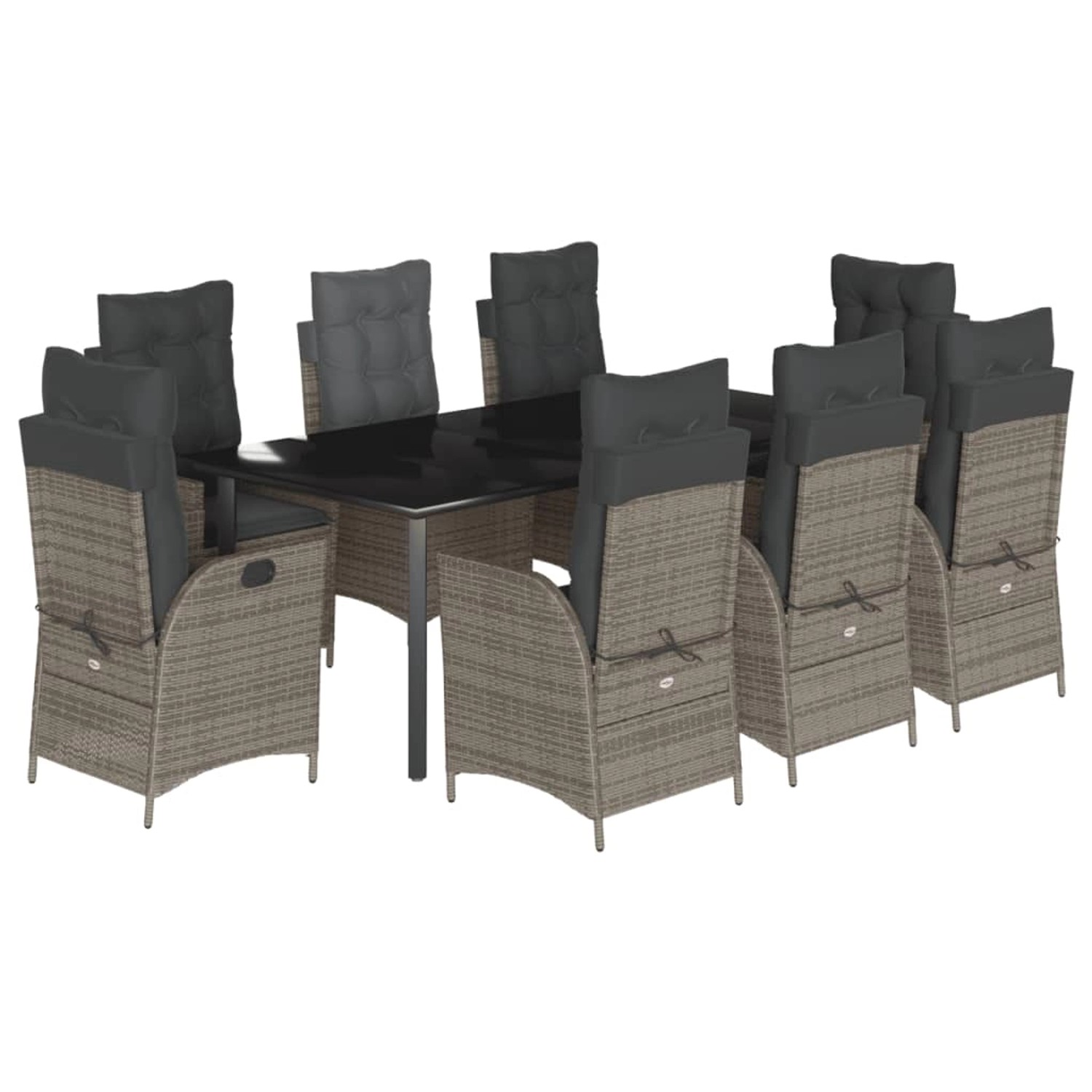 vidaXL 9-Tlg Garten-Essgruppe mit Kissen Grau Poly Rattan 3213233 günstig online kaufen