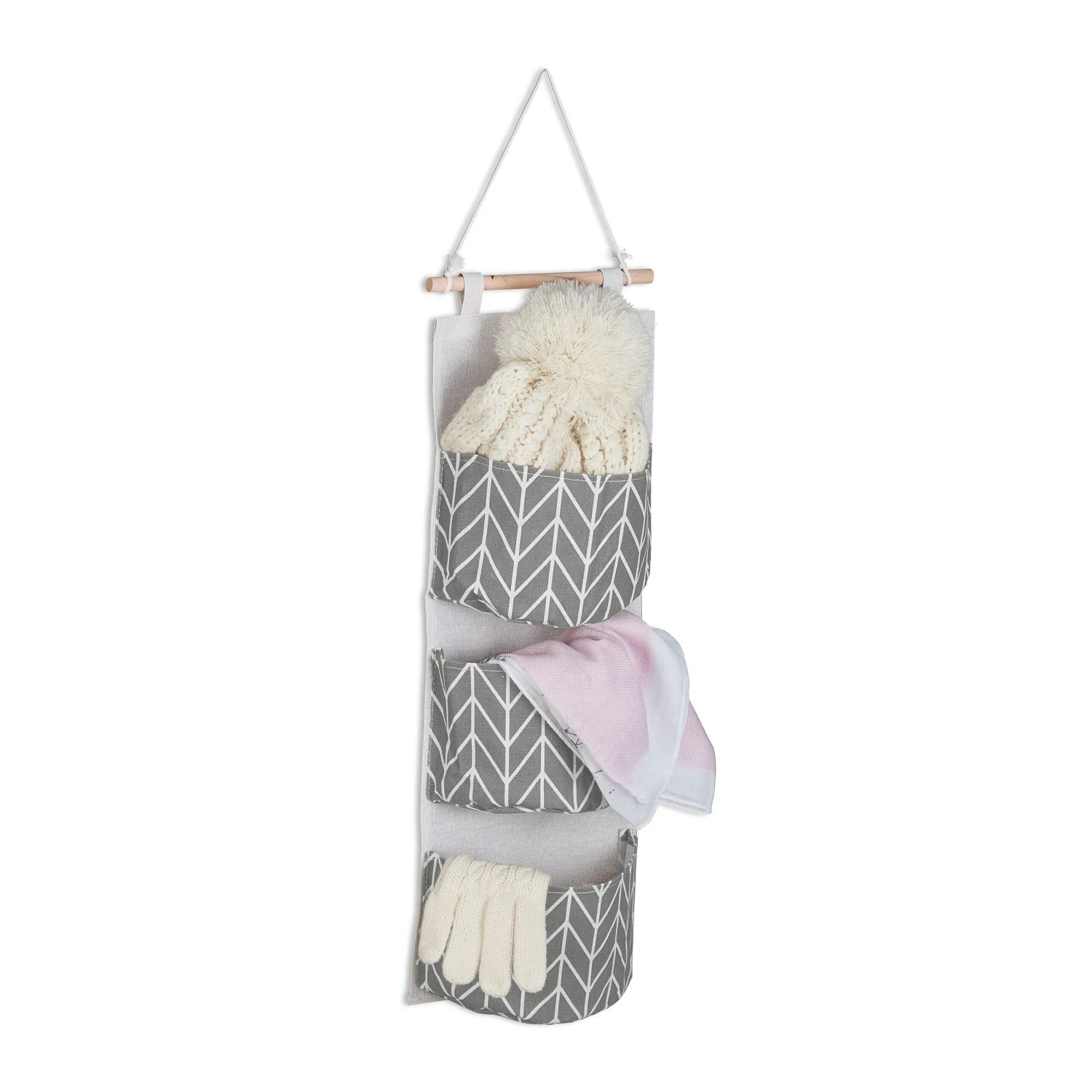 Relaxdays Hängeorganizer Baumwolle Grau mit 3 Fächern 74 cm x 20 cm x 8 cm 100 g
