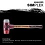 Halder Simplex Schonhammer mit Holzstiel, rotem Tempergussgehäuse, grauem TPE-mid und rotem Plastik-Einsatz, Ø 30 mm.