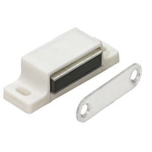 Hettich Magnetschnäpper, 5kg, weiße Ausführung mit Gegenplatte für Möbelausstattung.