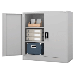 DELUKE Aktenschrank KADO, abschließbarer Büroschrank mit Flügeltüren, 93x90x40 cm, grau.