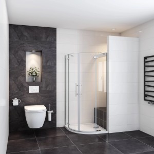 AICA Viertelkreis-Duschkabine 80x80 mit NANO-Glas im Badezimmer.
